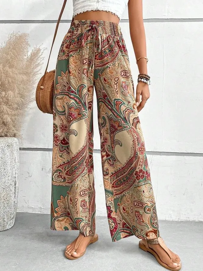 Damen Palazzo-Hose mit weitem Bein und Paisleymuster