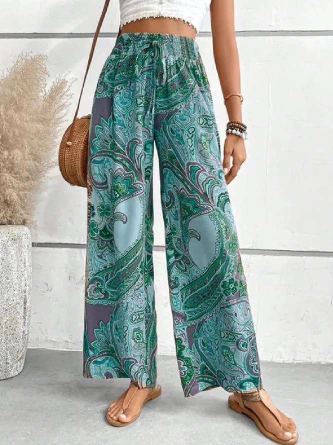 Damen Palazzo-Hose mit weitem Bein und Paisleymuster
