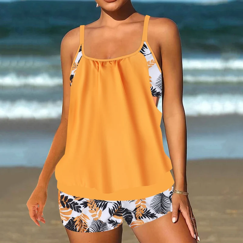 Damen Tankini-Set mit modischem Leopardenmuster und fließendem Oberteil
