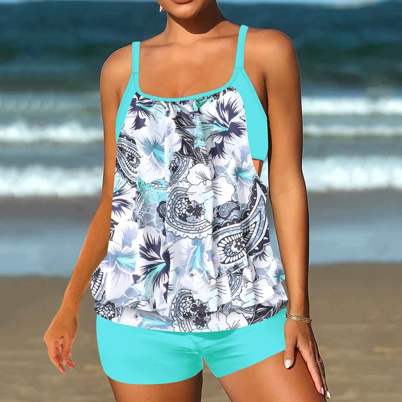Damen Tankini-Set mit modischem Leopardenmuster und fließendem Oberteil