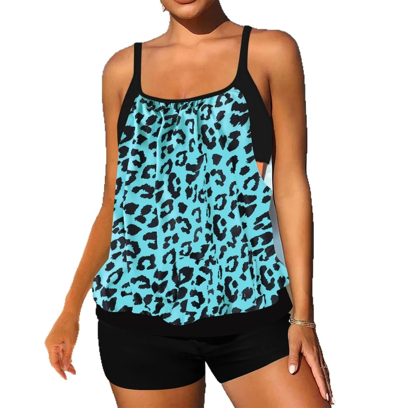 Damen Tankini-Set mit modischem Leopardenmuster und fließendem Oberteil