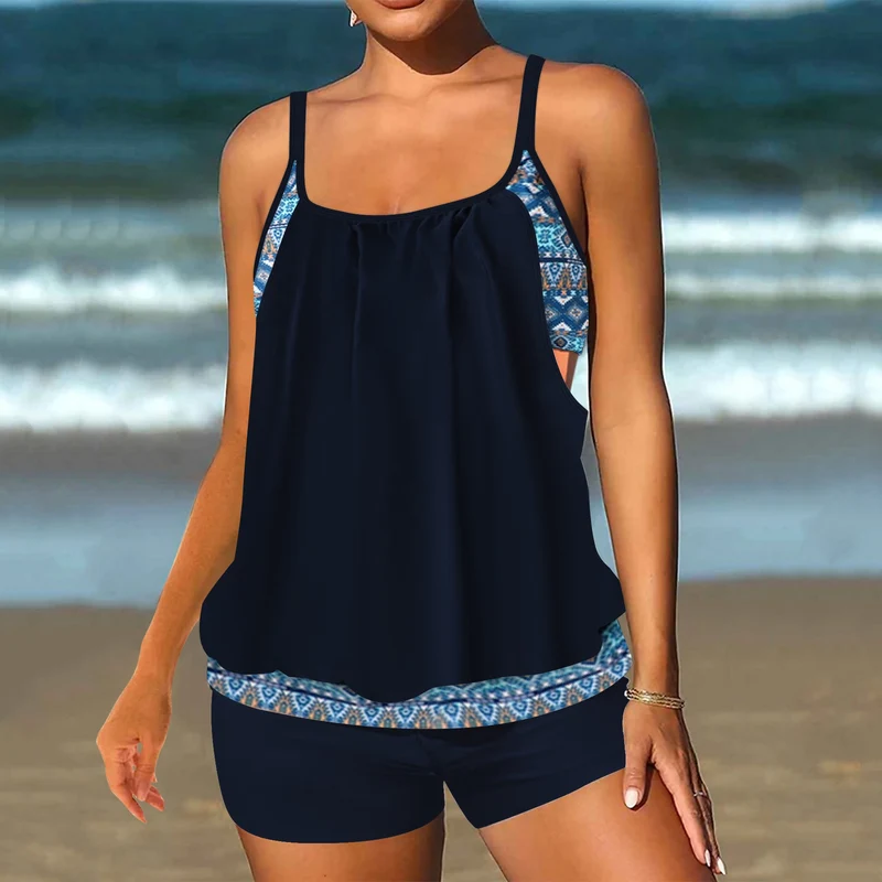 Damen Tankini-Set mit modischem Leopardenmuster und fließendem Oberteil