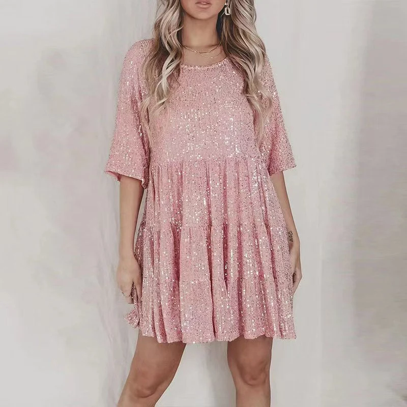 Damen funkelndes Mini-Kleid mit Pailletten und weitem Schnitt