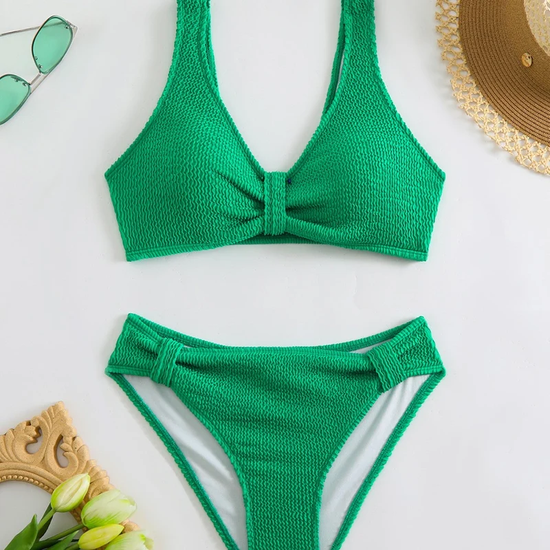 Damen strukturierter Bikini mit versetztem Band