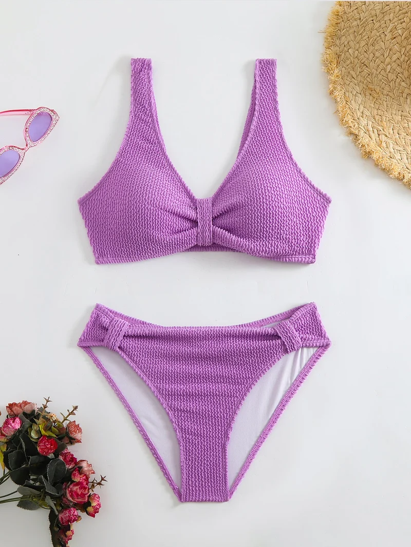 Damen strukturierter Bikini mit versetztem Band