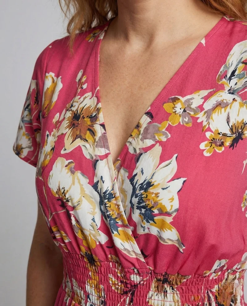 Damen Midikleid Blumen V Ausschnitt
