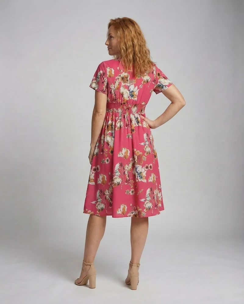 Damen Midikleid Blumen V Ausschnitt