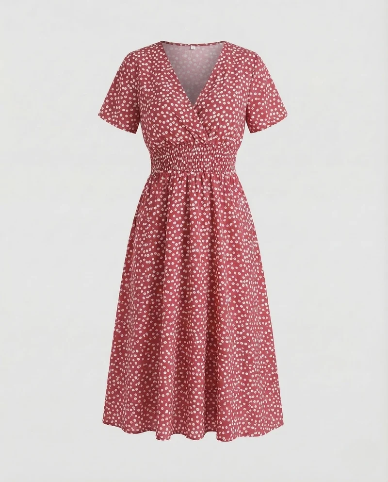 Damen Midikleid Blumen V Ausschnitt