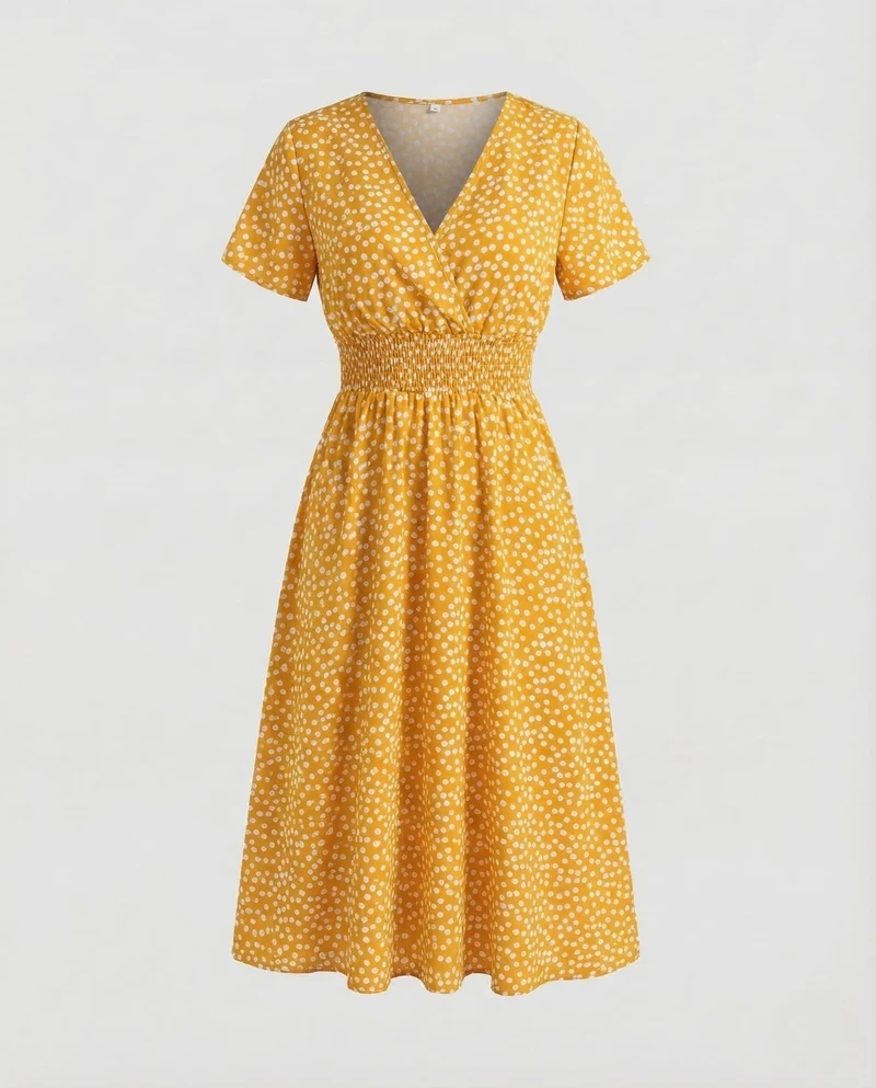 Damen Midikleid Blumen V Ausschnitt
