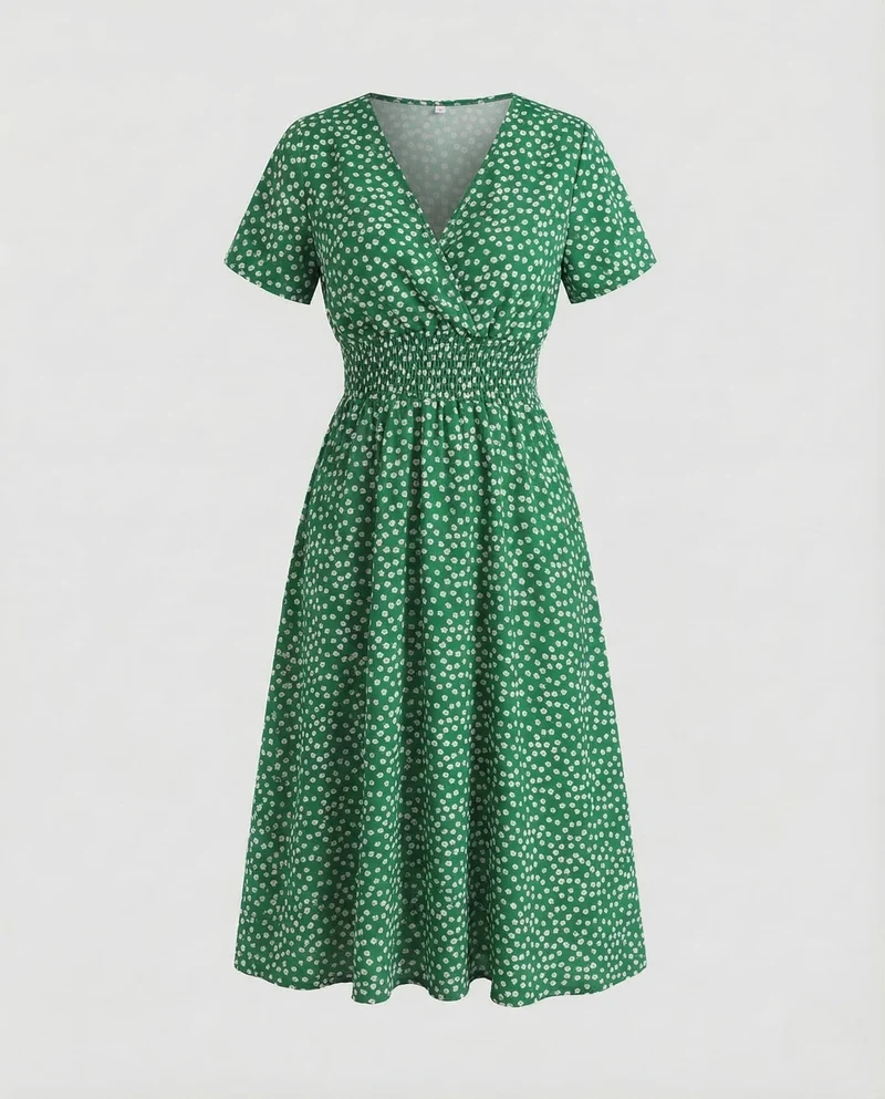 Damen Midikleid Blumen V Ausschnitt