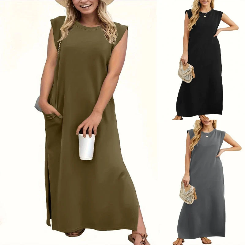 Damen Maxikleid mit schlichten Linien und modernen Schulterdetails
