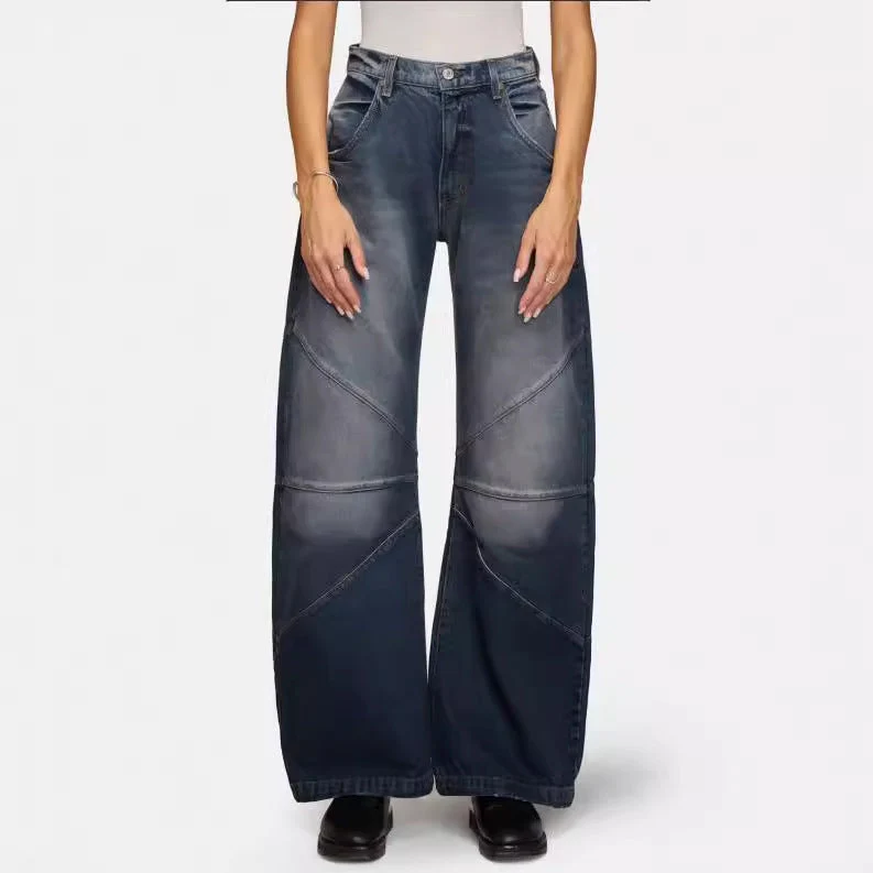 Damen breite Jeans mit einzigartigem Nahtdesign im angesagten Stil