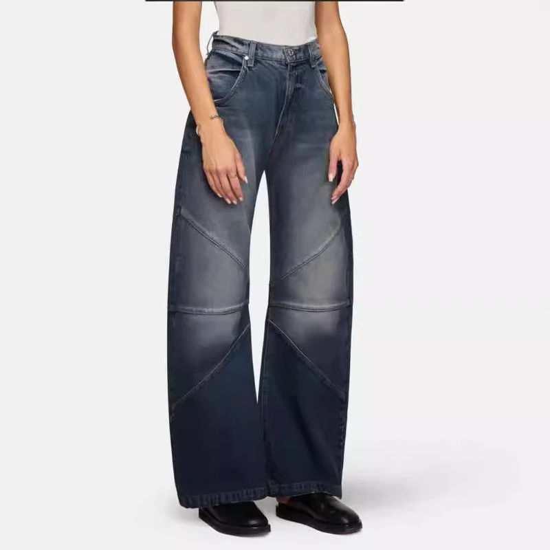 Damen breite Jeans mit einzigartigem Nahtdesign im angesagten Stil