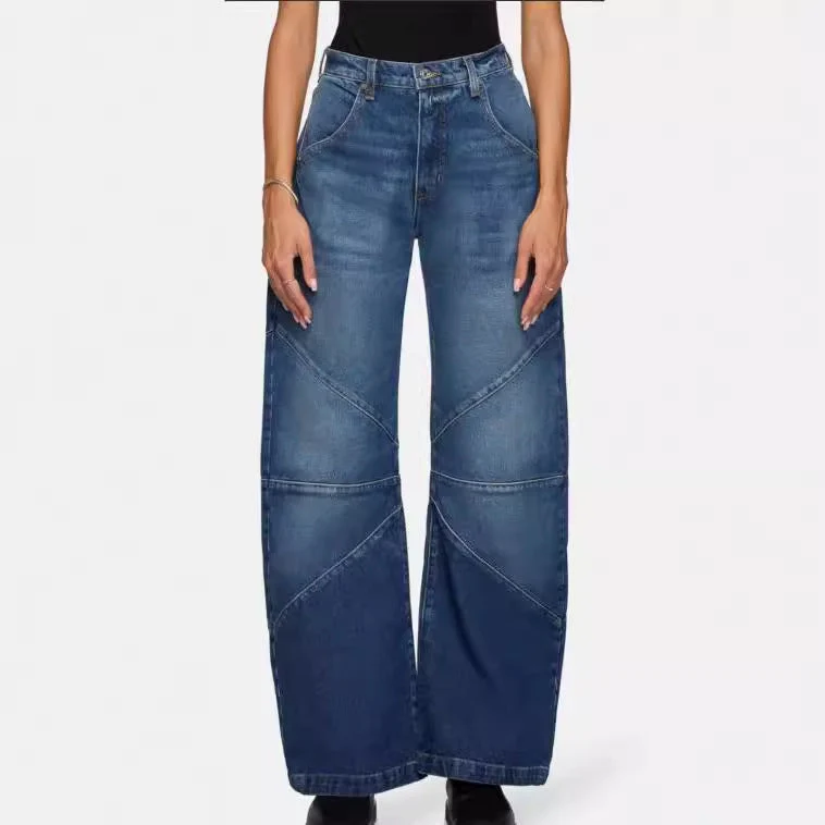 Damen breite Jeans mit einzigartigem Nahtdesign im angesagten Stil