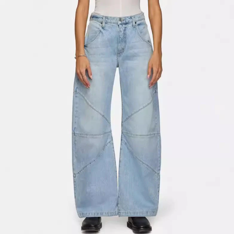 Damen breite Jeans mit einzigartigem Nahtdesign im angesagten Stil