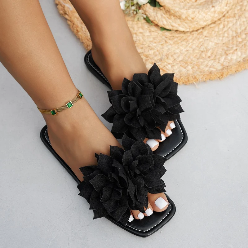 Damen Sommerliche Slides mit dekorativem Blüten-Detail Nord Taschen