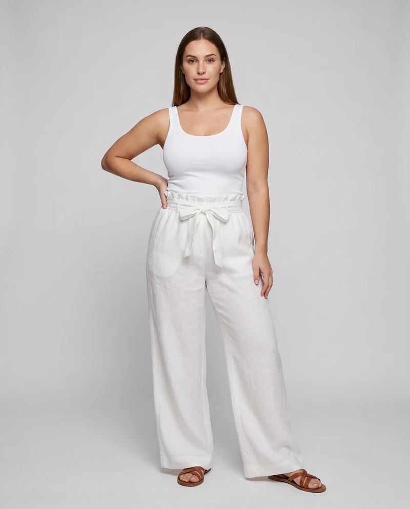 Damen luftige Leinenhose mit elastischem Bund und seitlichen Taschen