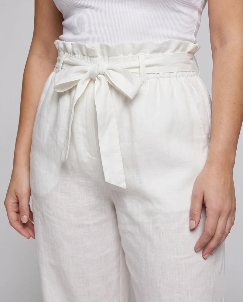 Damen luftige Leinenhose mit elastischem Bund und seitlichen Taschen