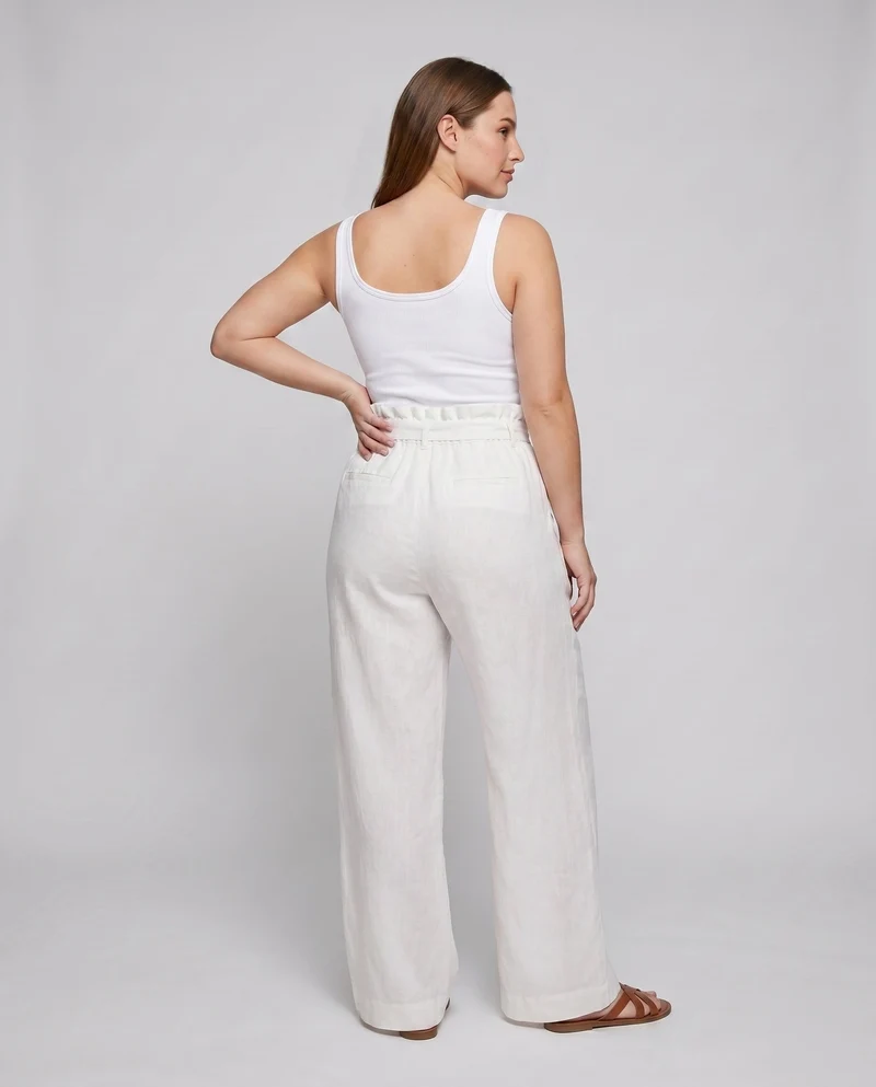 Damen luftige Leinenhose mit elastischem Bund und seitlichen Taschen