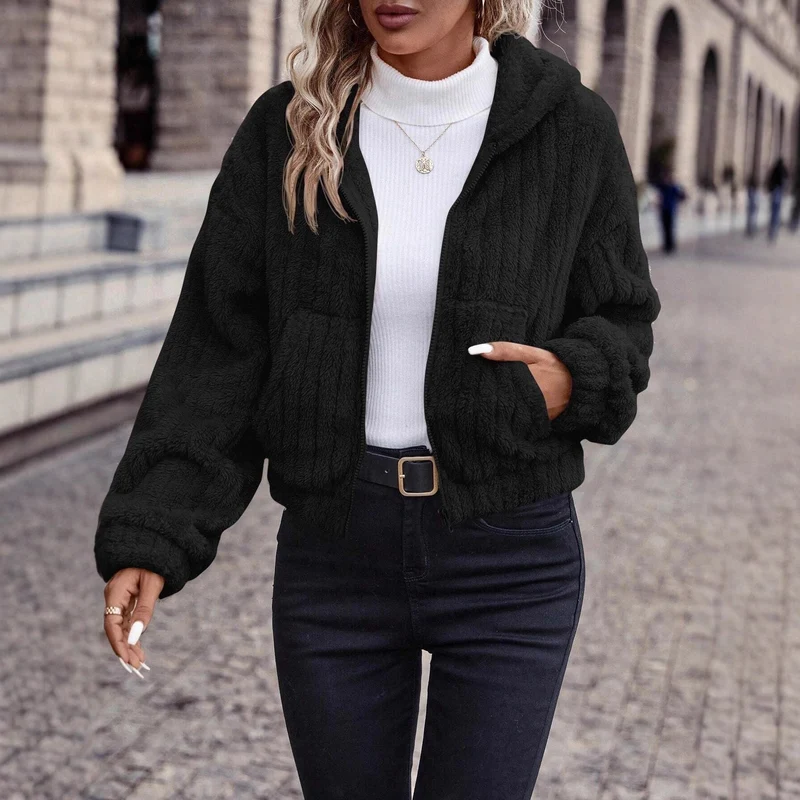 Damen Fleecejacke mit Kapuze und weichem Innenfutter Nord Taschen