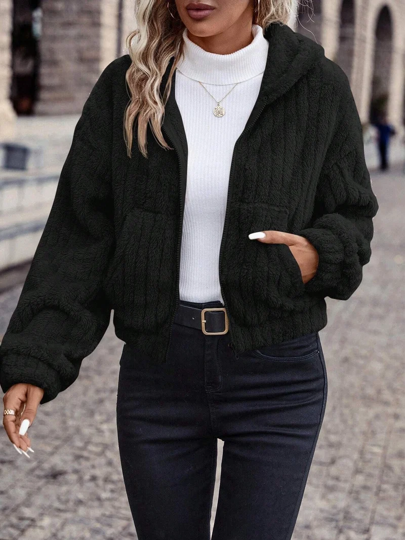 Damen Fleecejacke mit Kapuze und weichem Innenfutter Nord Taschen