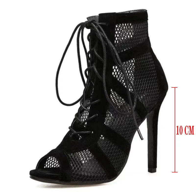 Damen Peep-Toe Stiefeletten aus atmungsaktivem Netzmaterial mit eleganten Schnürdetails