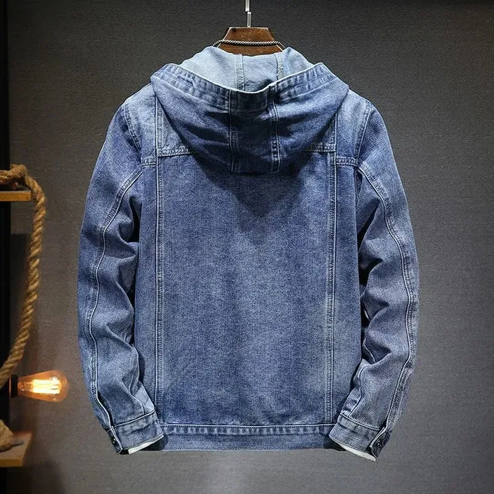 Langärmelig Kapuze Denim Jacke mit Schaltflächen