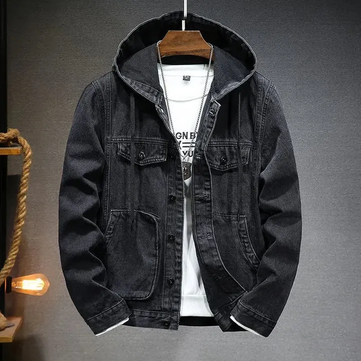 Langärmelig Kapuze Denim Jacke mit Schaltflächen