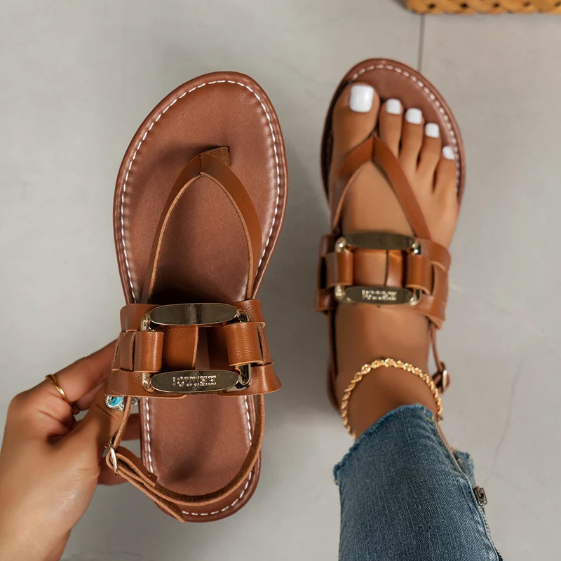 Damen stylische Zehentrenner-Sandalen mit verstellbarem Riemensystem