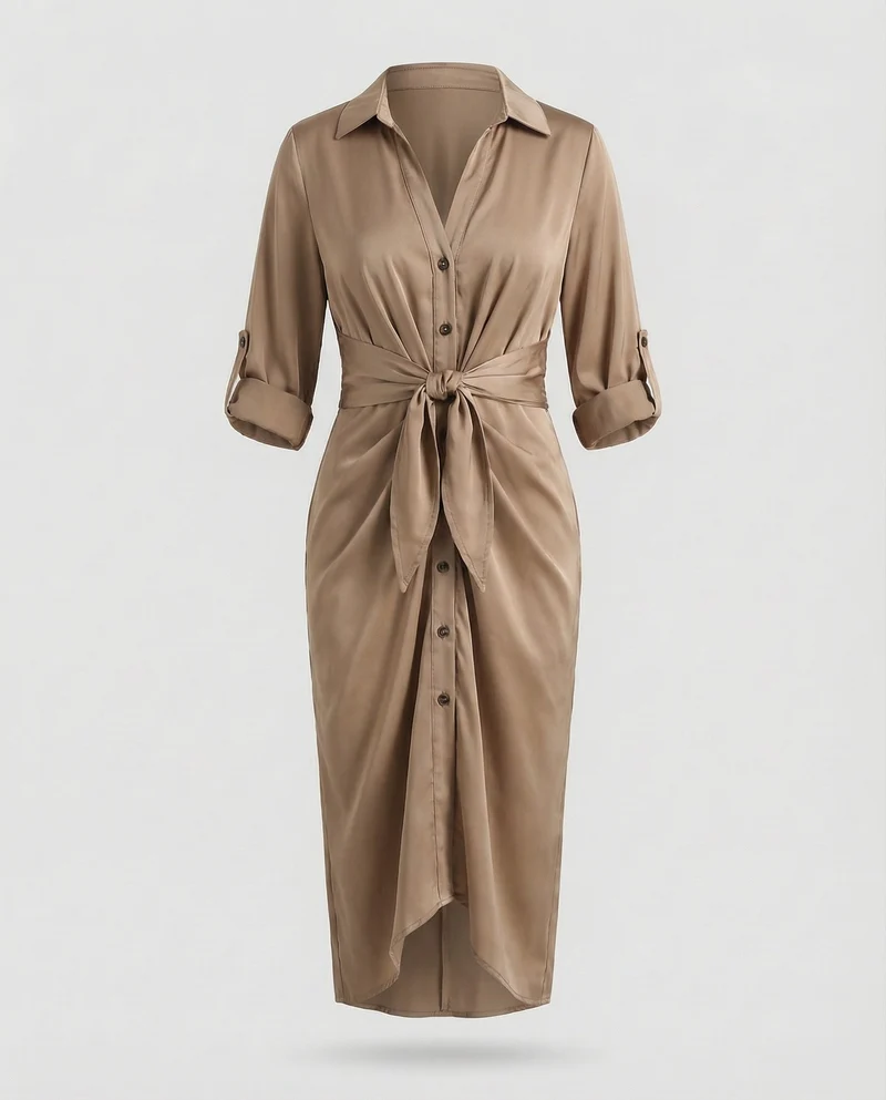 Damen gestreiftes Hemdblusenkleid mit Dreiviertelärmeln