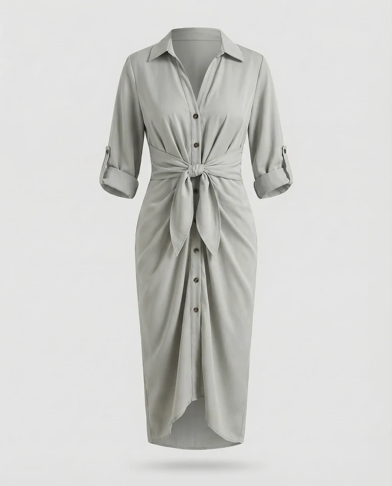 Damen gestreiftes Hemdblusenkleid mit Dreiviertelärmeln