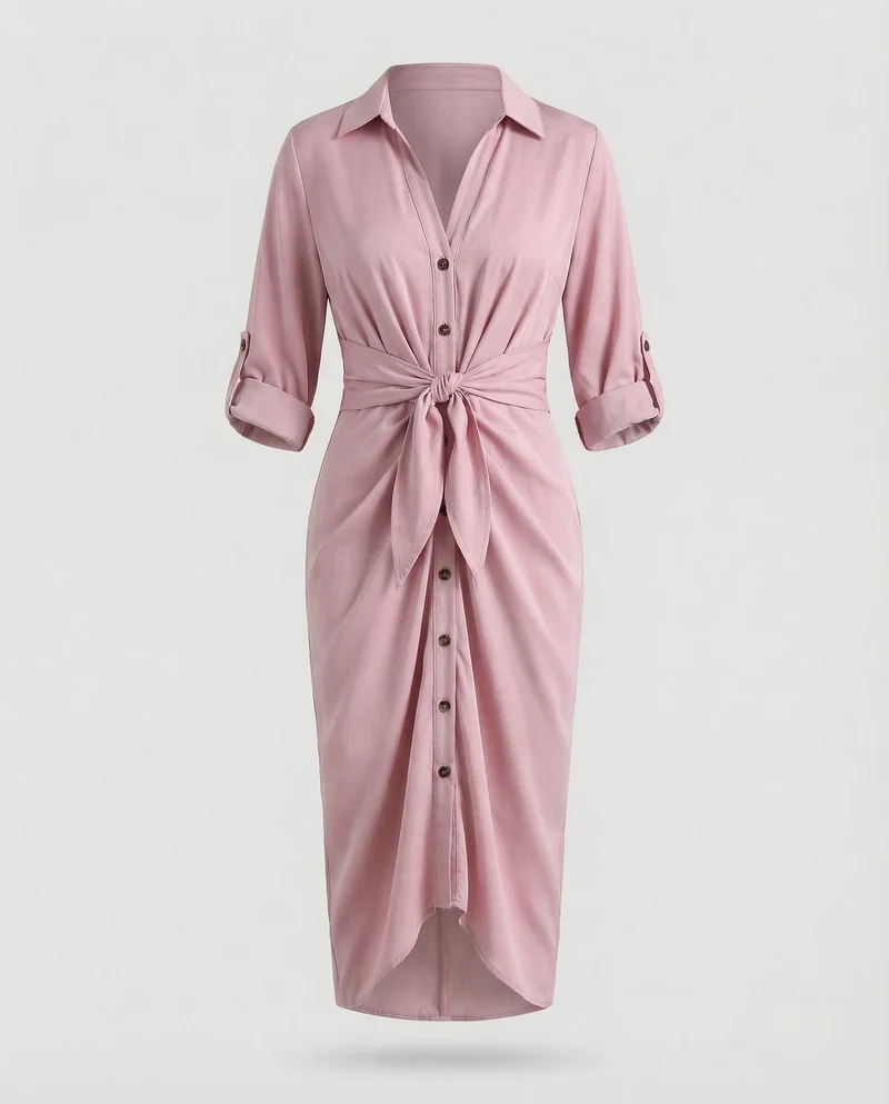 Damen gestreiftes Hemdblusenkleid mit Dreiviertelärmeln