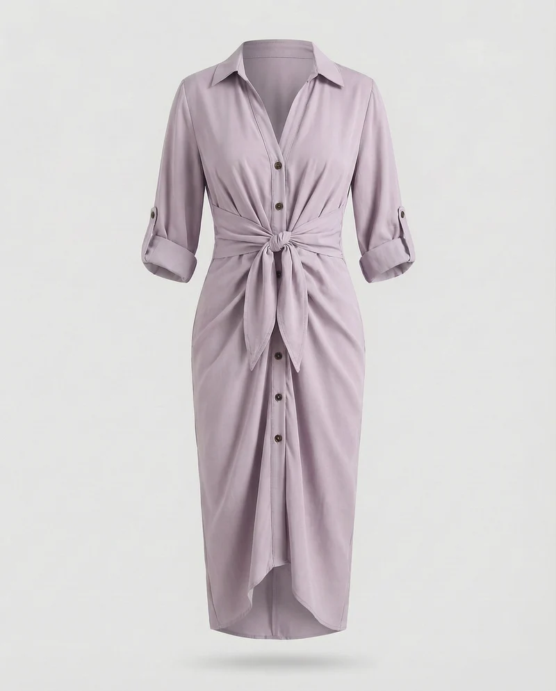Damen gestreiftes Hemdblusenkleid mit Dreiviertelärmeln