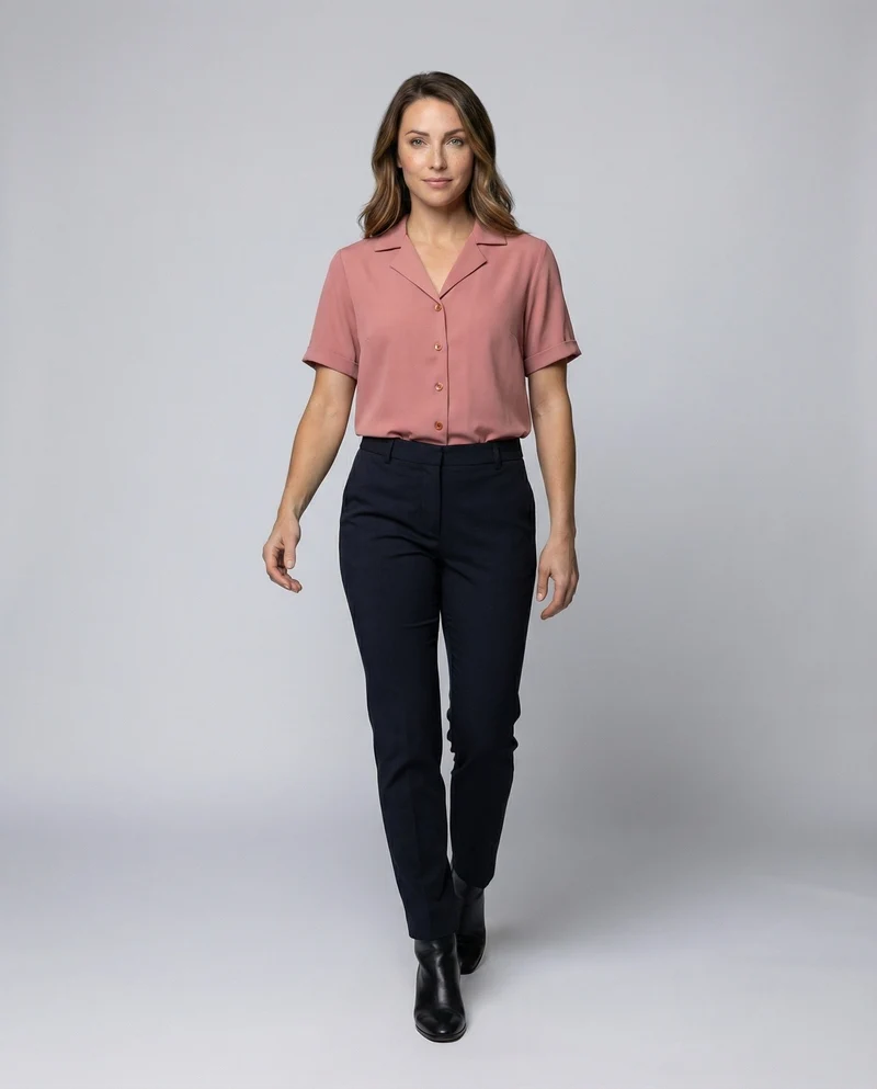 Damen Minimalistische Reverskragen Kurzarm-Hemdbluse