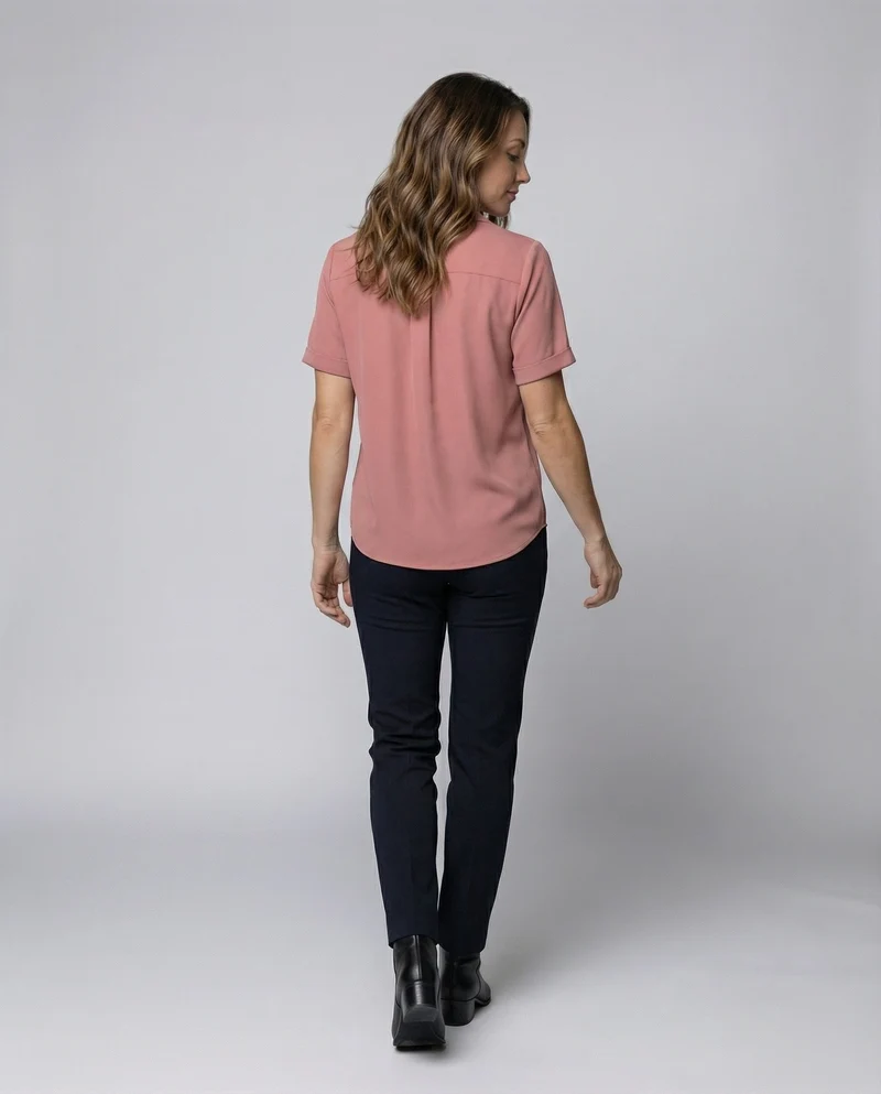 Damen Minimalistische Reverskragen Kurzarm-Hemdbluse