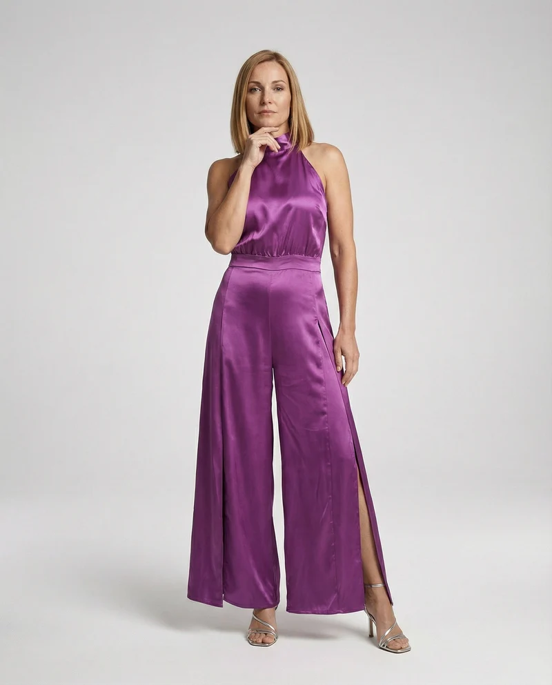 Damen Jumpsuit Satin Halterkragen