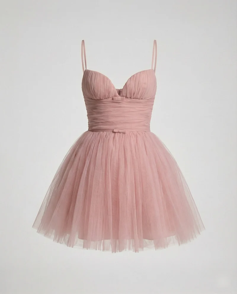 Damen Tüll Minikleid mit Herz-Ausschnitt