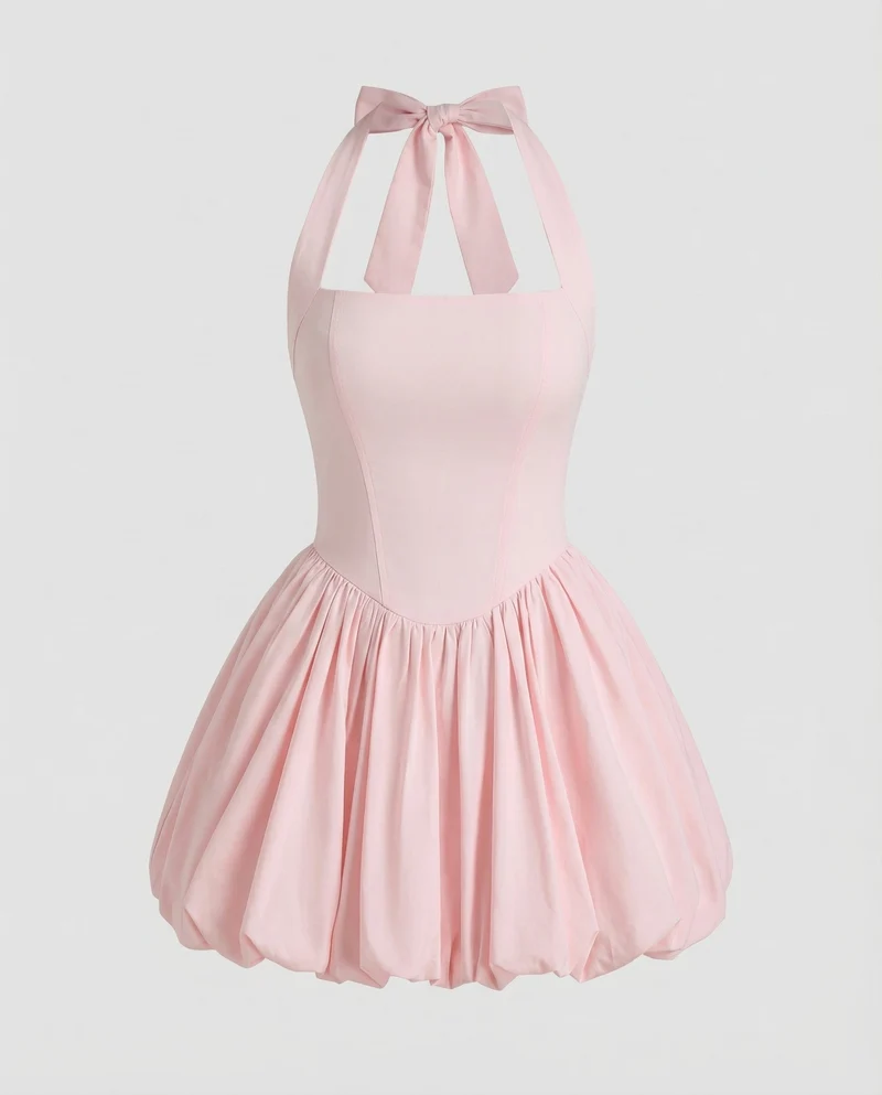 Damen tailliertes Neckholder-Minikleid mit Ballonrock
