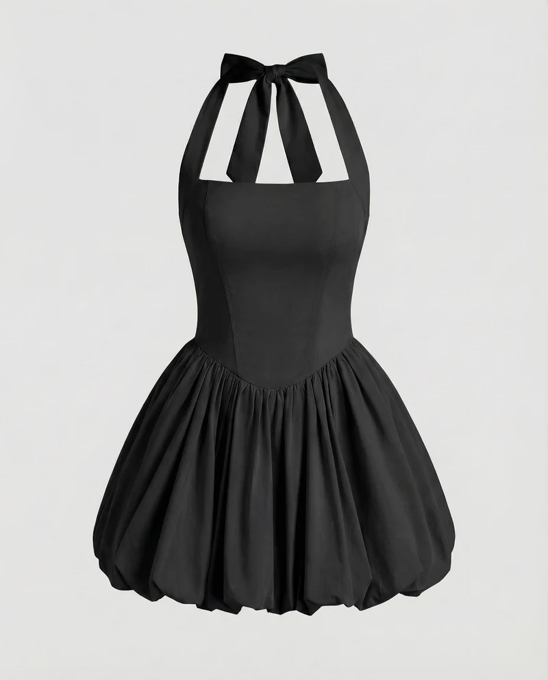 Damen tailliertes Neckholder-Minikleid mit Ballonrock