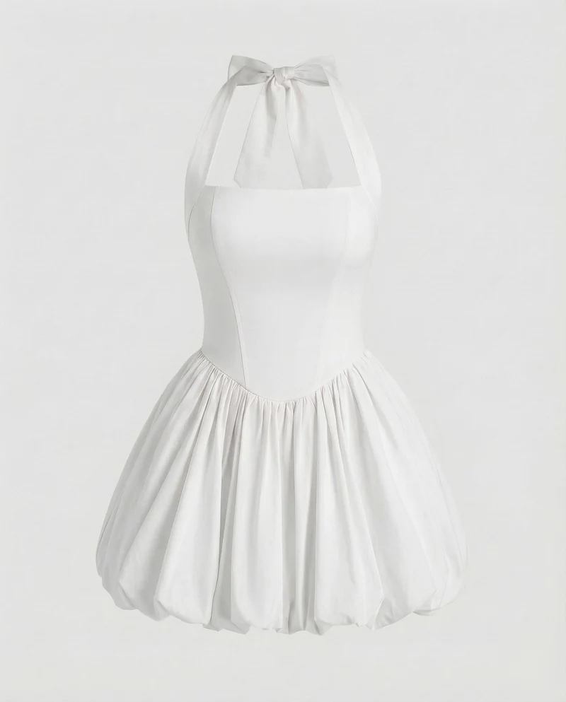 Damen tailliertes Neckholder-Minikleid mit Ballonrock