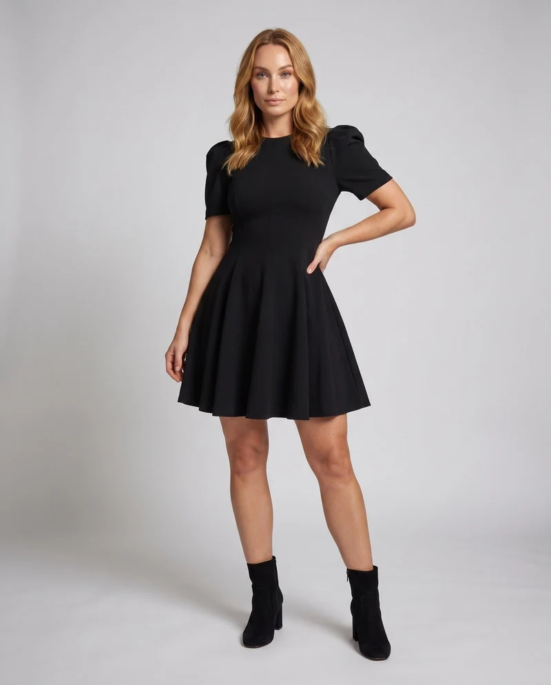 Damen Elegantes Kurzkleid mit Puffärmeln und fließendem Schnitt
