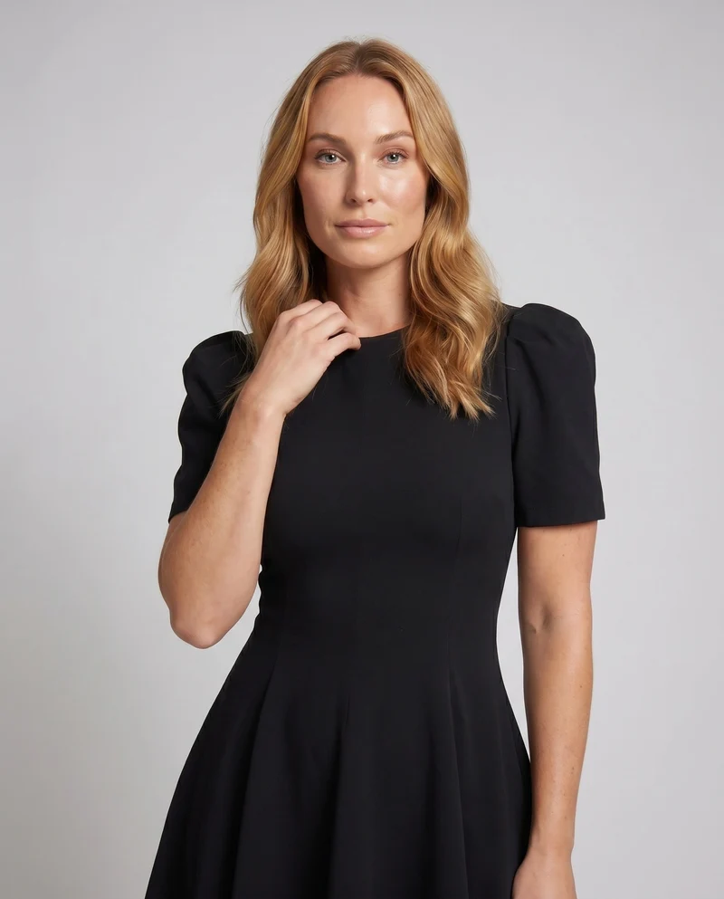 Damen Elegantes Kurzkleid mit Puffärmeln und fließendem Schnitt