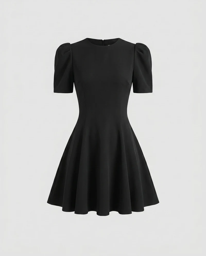 Damen Elegantes Kurzkleid mit Puffärmeln und fließendem Schnitt