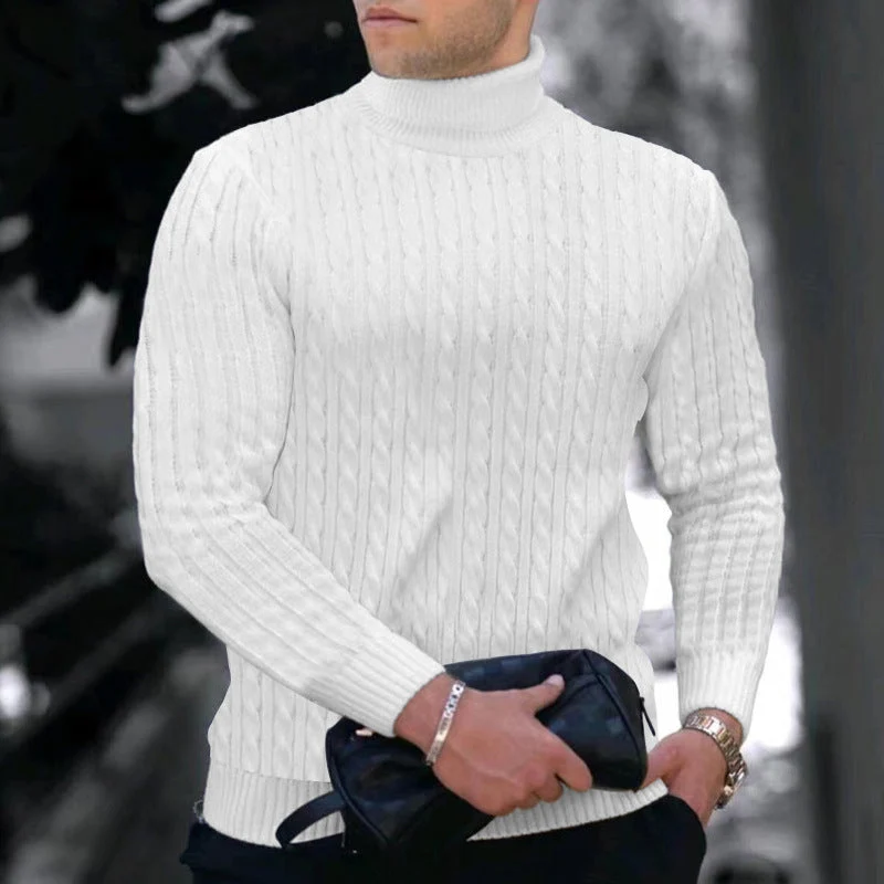 Herren eleganter Rollkragenpullover mit exquisiter Zopfmusterstruktur