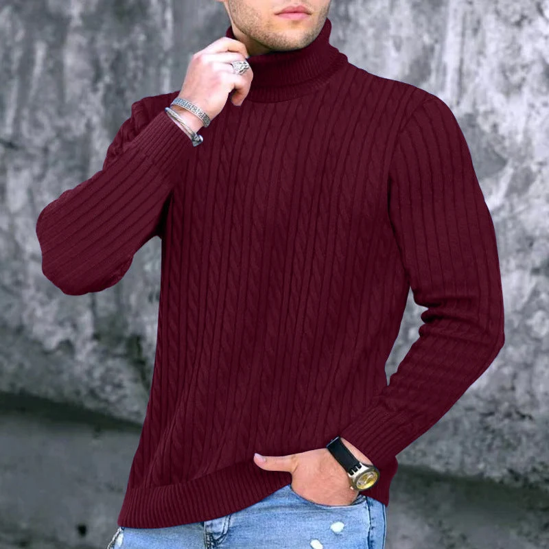 Herren eleganter Rollkragenpullover mit exquisiter Zopfmusterstruktur