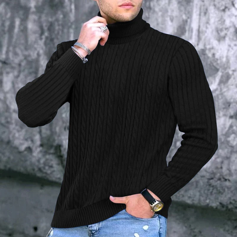 Herren eleganter Rollkragenpullover mit exquisiter Zopfmusterstruktur