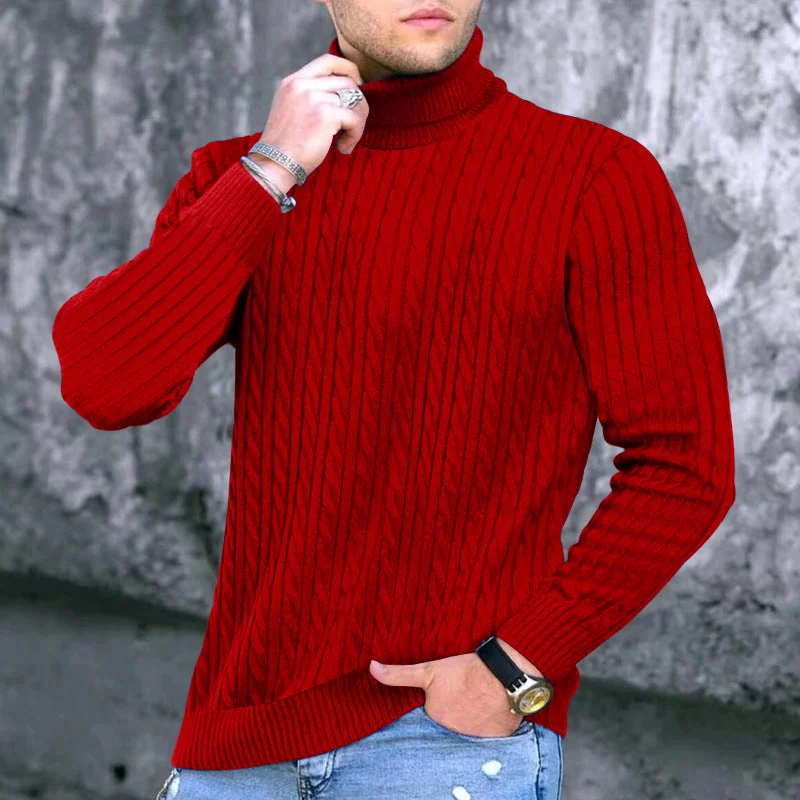 Herren eleganter Rollkragenpullover mit exquisiter Zopfmusterstruktur