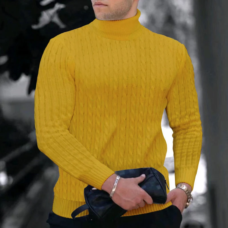 Herren eleganter Rollkragenpullover mit exquisiter Zopfmusterstruktur