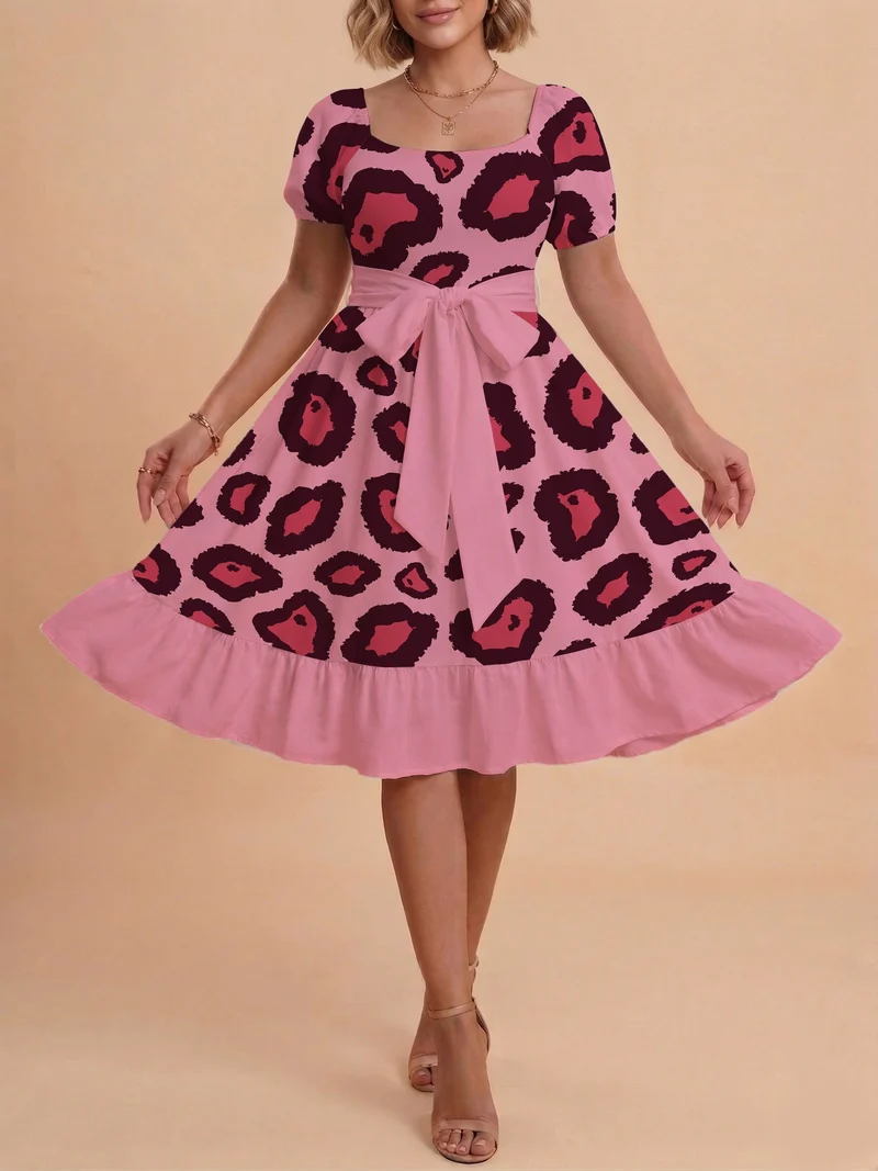 Damen Sommerliches Blumenkleid mit taillierbarem Gürtel und voluminösen Ärmeln