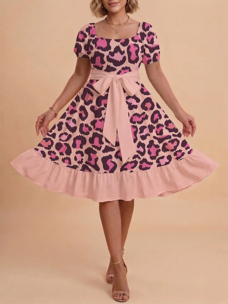 Damen Sommerliches Blumenkleid mit taillierbarem Gürtel und voluminösen Ärmeln